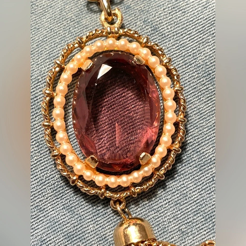Vintage AVON rose tone stone pendant necklace - Picture 5 of 6